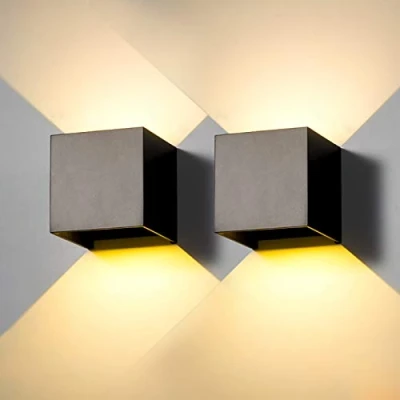 Imagen de 2 Piezas Aplique de Pared exterior LED Lámparas Interior moderno negro 12W 3000K blanco cálido IP65 impermeable cuadrada aluminio Ángulo luz ajustable diseño y fácil instalar