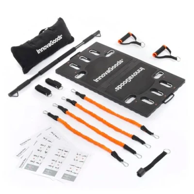 Imagen de InnovaGoods® Sistema de entrenamiento Integral Portátil con Guía Ejercicios, Gympak MAX Fitness, Gym en casa, suelo, Unisex, Color Negro y Naranja