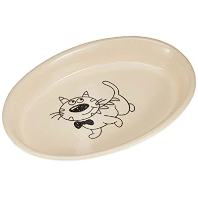 Imagen de Nobby Cuenco Ovalado de cerámica para Gatos, Color Crema y Beige, 17 x 11 2,5 cm