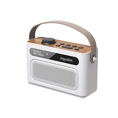 Imagen de Inscabin M60 Altavoz portátil Dab/Dab+ FM Digital inalámbrico con Bluetooth/Sonido estéreo/Dos Altavoces/Doble Reloj Despertador/batería Recargable/Hermoso diseño (Blanco)