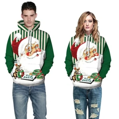 Imagen de Sudaderas con Capucha de Feliz Navidad para Hombres 3D Animal Print Divertido Jersey Unisex Casual Manga Larga