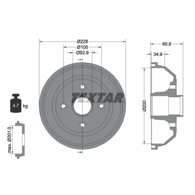 Imagen de TEXTAR 94024100 Tambor de Freno sin cojinete rueda, perno sujeción con buje rueda 228 OPEL: Corsa C Hatchback