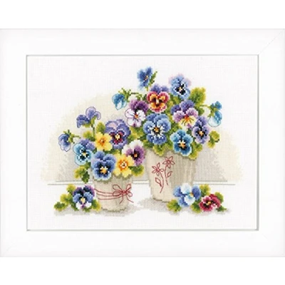 Imagen de Vevaco Kits De Punto Cruz Contado Cuadros Decoracion DIY Creativo Kit JARRONES CON VIOLETAS Manualidades Arte Pared Bordar Principiantes Regalo ca. 27 x 20 cm Cross Stitch Embroidery