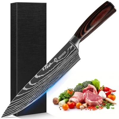 Imagen de KUOGAS Cuchillo para pan con filo dentado, hoja afilada, mango ergonómico de madera (Cuchillo Chef 20 CM Stile 2)