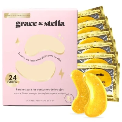 Imagen de Grace and Stella Parches Ojos Bolsas y Ojeras para Reducir Ojeras, Bolsas, Arrugas de Gel, Cuidado Personal Vegano No Testado en Animales [24 Pares, Oro]