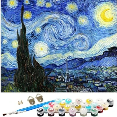 Imagen de Wowdecor Kit de pintura con números para niños y adultos, manualidades, números, diseño «La noche estrellada» Van Gogh, 40 x 50 cm