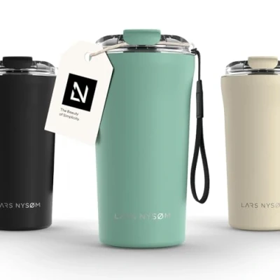 Imagen de LARS NYSØM Taza térmica Café para llevar con correa y Tapa Tritan Termo de 0,5 litros aislante Travel mug acero inoxidable a prueba fugas (Aqua Turquoise, 500ml)