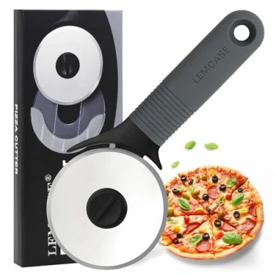 Imagen de LEMCASE Cortador de Pizza, Cortapizzas Pizza Cutter con Rueda Acero Inoxidable y Mango Silicona Gris