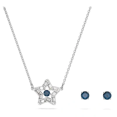 Imagen de Swarovski Juego Collar y Pendientes Stella para Mujer, Cristal Azul Transparente, en Baño de Rodio, Colección
