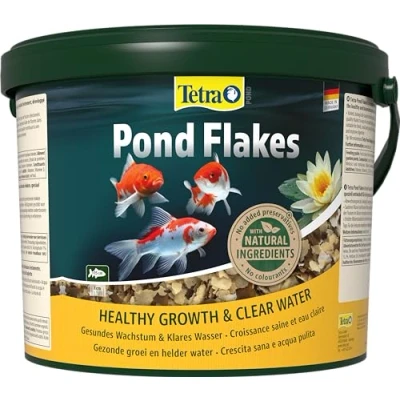 Imagen de Tetra Pond Flakes, Alimento para peces en escamas pequeños y jóvenes estanques de jardín, cubo 10 L
