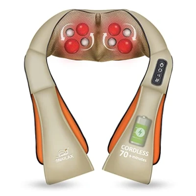 Imagen de Snailax masajeador de cuello inalámbrico con rotación 4D, Shiatsu calor, portátil, para dolor y espalda, cojín masaje eléctrico, regalo mujeres hombres