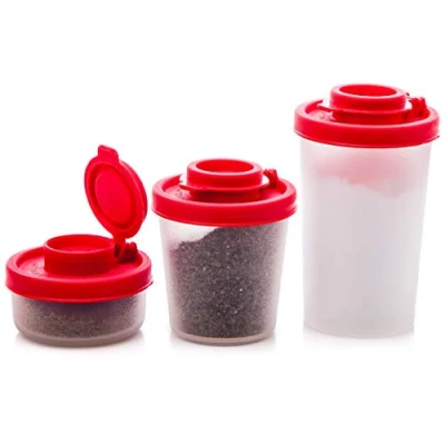 Imagen de Contenedor Para Condimentos Sal y Pimienta Juego de 3 Saleros recipientes Almacenamiento Salpimentero Dispensador Hermético Transparente Set Sazonador Especias