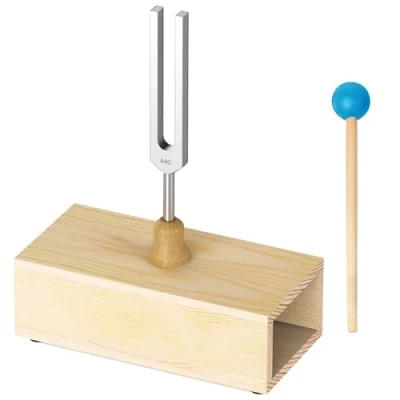 Imagen de DiDiBirDi Diapasón de aleación aluminio 440 Hz con martillo silicona caja resonancia madera, se puede utilizar para yoga, meditación y chakra