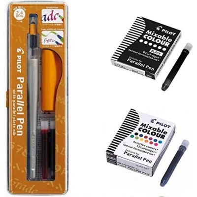 Imagen de Parallel Pen 2,4 mm + 12 cartuchos de colores surtidos 6 negros índice adhesivo Blumie