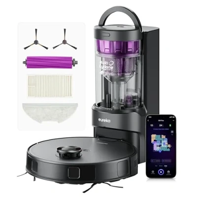 Imagen de Eureka E20 Plus Robot Aspirador autovaciado, 8000 Pa, Vaciado Automático de Polvo,180 Min Duración Batería,DuoDetect AI 3D Evitación Obstáculos,para Alfombras y Pelo Mascota, Negro