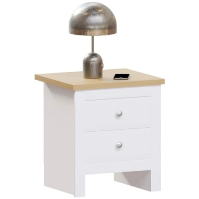 Imagen de Vida Designs Arlington Mesita de Noche con 2 cajones, Madera ingeniería, White, H 51 x W 45 D 40 Cm