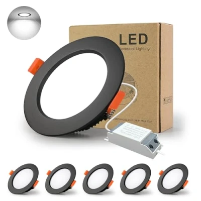 Imagen de BAGZY Downlight Led Negro Techo Empotrable, 5x 7W Foco Redondo=70W (700 LM) 6000K (Luz Blanco Frío), IP44,Recorte 80 90mm, AC 220 240V,Foco de Ultraplano para Dormitorio,Baño,Cocina