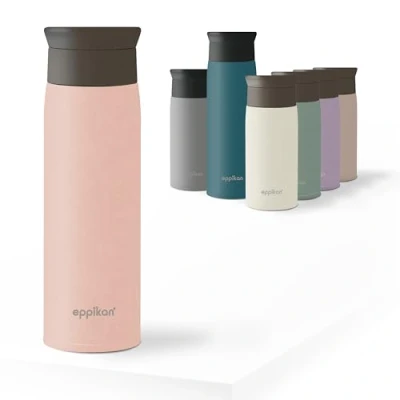 Imagen de eppikan EppiToGo Termo de Acero Inoxidable, taza aislada, Travel Mug, Coffee to go, para Coche, 350 ml, 500 viaje, antigoteo con Apertura 360º higiénica (Powder Pink, ml)