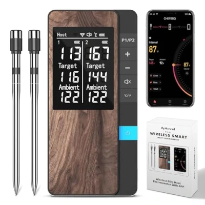 Imagen de Termometro Cocina, Apkezel Digital Cocina Inalámbrico Con Aplicación, IP67 a Prueba de Agua Meat Thermometer Sondas Duales, Carne para BBQ, Horno, Grill, Asador