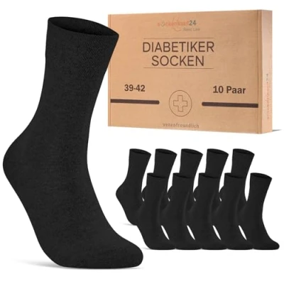 Imagen de 10 pares de calcetines para diabéticos hombre y mujer sin cintura elástica costuras, algodón diabéticos, con cómoda, goma, Negro , 39 42