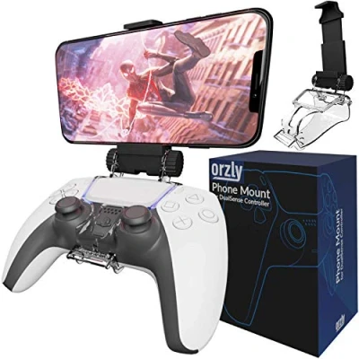 Imagen de Orzly Accesorio PS5 Clip de Juego Compatible con Mandos PlayStation 5 DualSense Soporte para Teléfono Móvil Ajustable usar Juegos