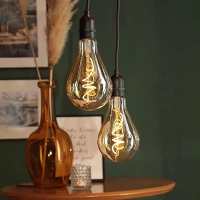 Imagen de Hellum Set LED luz colgante con batería y mando a distancia, 2x bombilla dorada sin electricidad para exterior e interior, decoración impermeable temporizador Navidad 525090