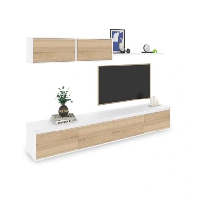 Imagen de duehome Conjunto Reversible de Salon, Mueble TV, Modulos Comedor, Modelo Arlet, Acabado en Blanco Artik y Roble Canadian, Medidas: 200 cm (Largo) x 41 (Fondo) 43 (Alto)