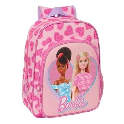 Imagen de BARBIE LOVE Mochila Escolar Infantil Animada, Niño, Infantil, Adaptable a Carro, Ideal para Niños en Edad Escolar, Cómoda y Versátil, Calidad Resistencia, 26x11x34 cm, Color Rosa