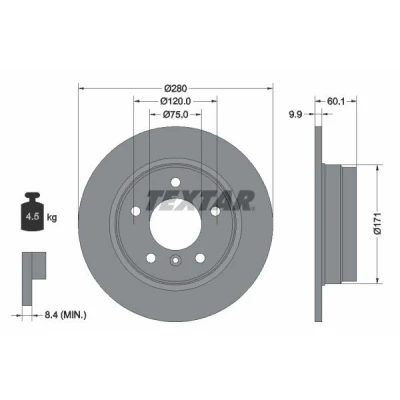 Imagen de TEXTAR 92055700 Disco de freno 280 9,9 05/06 120 macizo sin perno sujeción rueda, buje rueda BMW: 3 Berlina, Coupé, Compact