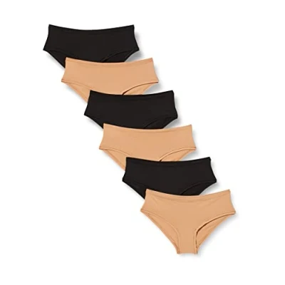 Imagen de Amazon Essentials Ropa interior de corte medio alto (disponible en tallas grandes) Mujer, Pack 6, Bronce Lavado/Negro, XXL Grande