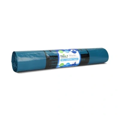Imagen de Emerson 10 bolsas de basura resistentes, extrafuertes, paquete 1 rollo azul, 120 l con cordón, capacidad 70 x 105 cm, estables plástico reciclado respetuoso el medio
