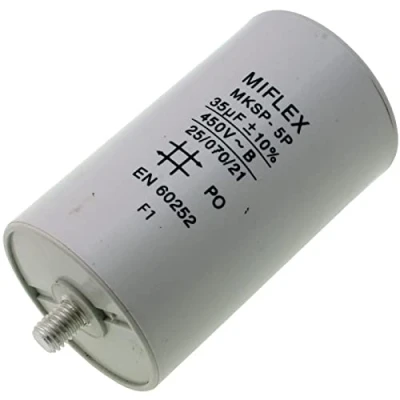 Imagen de Condensador de Arranque Motor 35 µF, 450 V 50 x 83 mm, Conector M8, Miflex, uF.