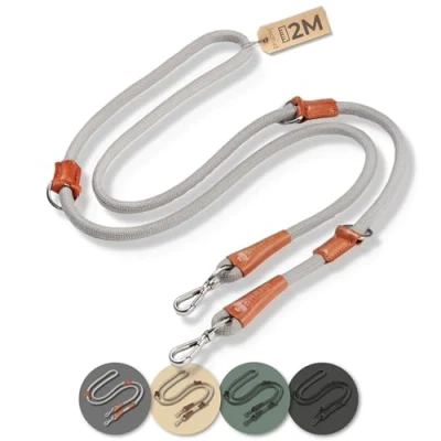 Imagen de PiuPet® Correa para Perros I 3 Posiciones Ajustables 2m de Largo Correas Grandes y pequeños multiposicion Perro Larga adiestramient (Gris)