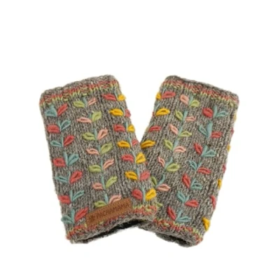 Imagen de Pachamama Calentadores de manos lana para mujer, con forro polar, bordado a mano, color gris, talla única, hecho extra cálido, comercio justo