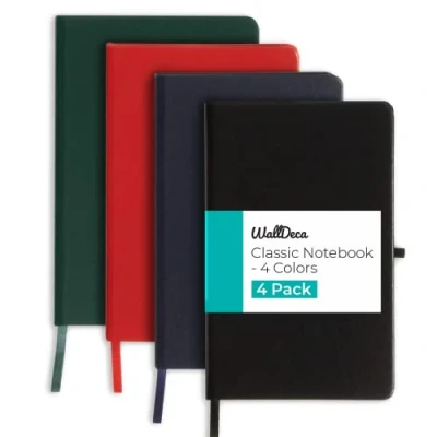 Imagen de WallDeca Libreta Líneas 21 x 13 cm Pack de 4 Cuadernos Notas 240 Páginas Cuaderno Tapa Dura con Papel Marfil 80 GSM Rayas para Escuela, Oficina, Universidad, Diario, Apuntes