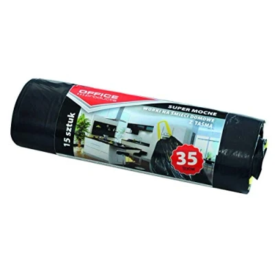 Imagen de Waste Bin Office Products 22023218 05 Bolsas de Basura (35 L, 15 Unidades, Polietileno Baja Densidad con cordón, extrafuerte), Color Negro