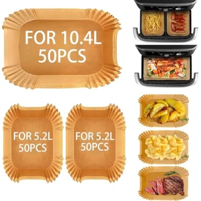 Imagen de Feelhap Papel para Freidora de Aire,150 Piezas Horno Rectangular Ninja Foodi FlexDrawer Dual Zone AF500EU AF500EUCP 10,4 L,Desechable Air Fryer