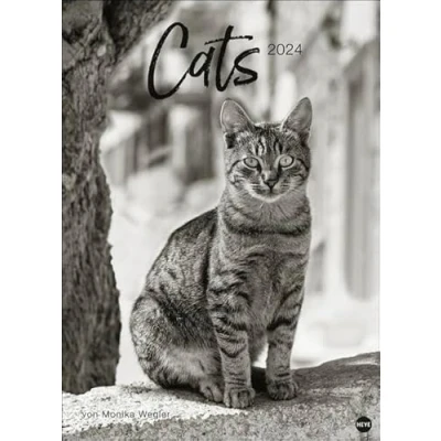 Imagen de Monika Wegler: Cats Edition 2024. Elegante Samtpfoten en schwarz weiß einem XXL Kalender. Tierkalender 2024 im Großformat. Hochwertiger großer Fotokalender für Katzenfans.