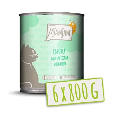 Imagen de MjAMjAM comida Húmeda Premium para Gatos Insecto con Pollo Jugoso, Pack de 6 (6 x 800 g), Sin Cereales Proteína