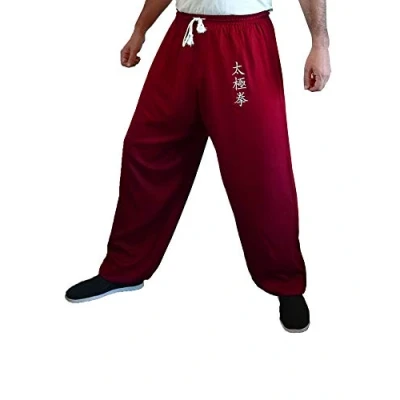 Imagen de Pantalones de Kung Fu Tai Chi y Wing Chun para Hombre Mujer Amplio Agradable en Viscosa (XL, Color TJ Burdeos)
