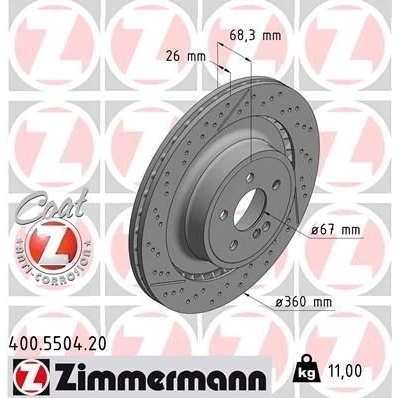 Imagen de ZIMMERMANN COAT Z 400.5504.20 Disco de freno 360 26 6/5 5 112 ventilación externa, ranurado/perforado revestido MERCEDES BENZ: Clase E Berlina