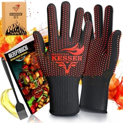 Imagen de KESSER® Guantes para Barbacoa Resistentes al Calor hasta 500 XXL de Horno Transpirables y con Mango Antideslizante Cocina Tejido aramida Guante Chimenea Lavable a