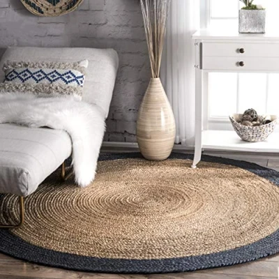 Imagen de nuLOOM Fibras Naturales Border Camino de Mesa Yute área Rugs, Yute, Azul Marino, 6&#039; Round