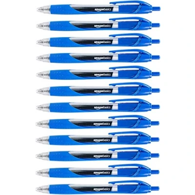 Imagen de Amazon Basics Bolígrafos de retráctil y tinta gel, punta fina, 12 Unidad, Azul