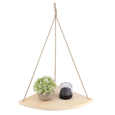Imagen de HERCHR Estantes flotantes rústicos de Madera, Abanico en Forma Pared Colgante Flotante Estantes, Colgantes Estilo Nórdico Madera con Cuerdas para Decoración del hogar(marrón)