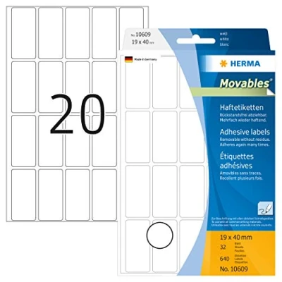 Imagen de HERMA 10609 Etiquetas multiuso (640 unidades, 19 x 40 mm), blanco