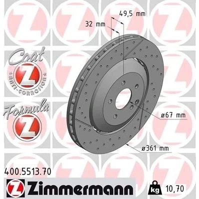 Imagen de ZIMMERMANN FORMULA Z COAT 400.5513.70 disco de freno 361 32 6/5 5 112 ventilado, ranurado/perforado, dos piezas revestido