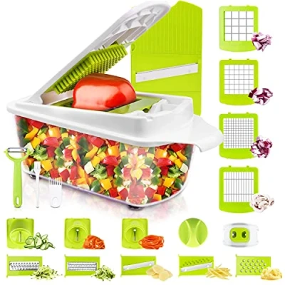 Imagen de 23 Piezas Cortador de Verdura y Frutas Multifuncional Mandolina Profesional Cocina, Slicer Espiral Rallador Cuchillas Acero Inoxidable, Pelador
