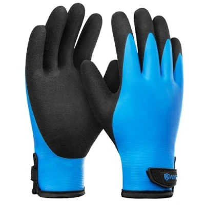 Imagen de KAYGO guantes de trabajo impermeables y cálidos invierno, recubrimiento látex mano completa, revestimiento térmico, para trabajos al aire libre en invierno congeladores (Azul, talla 8)