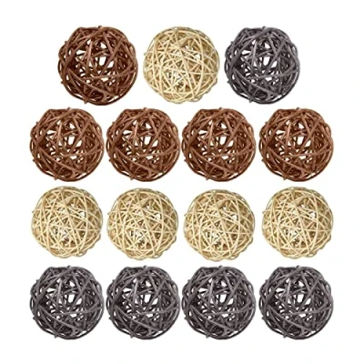 Imagen de 15/24 bolas de mimbre 5 cm para boda, fiesta Navidad, color gris natural, blanco 15, blanco, 15 piezas